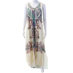 Geisha Designs Womens Geometric Sleeveless Trapeze Maxi Dress White Size 6